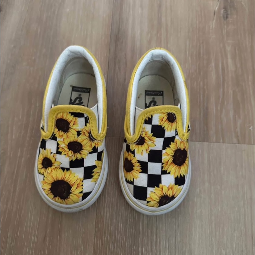 Vans Yellow Sunflower Checkered Pattern Shoes
